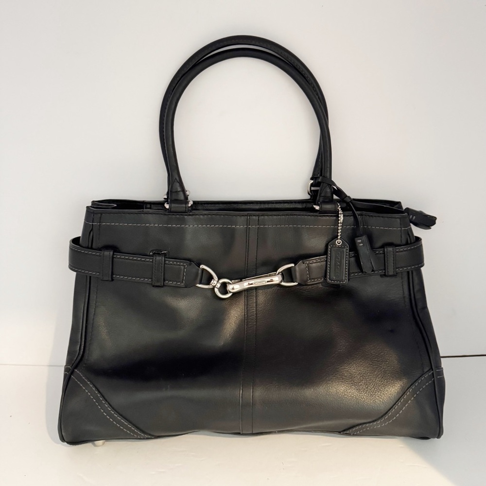 Coach | Vintage Black Leather Hampton Belted Satchel Tote Shoulder-Bag Purse EUC